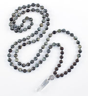 mala beads, mala necklace, shungite, hawk's eye